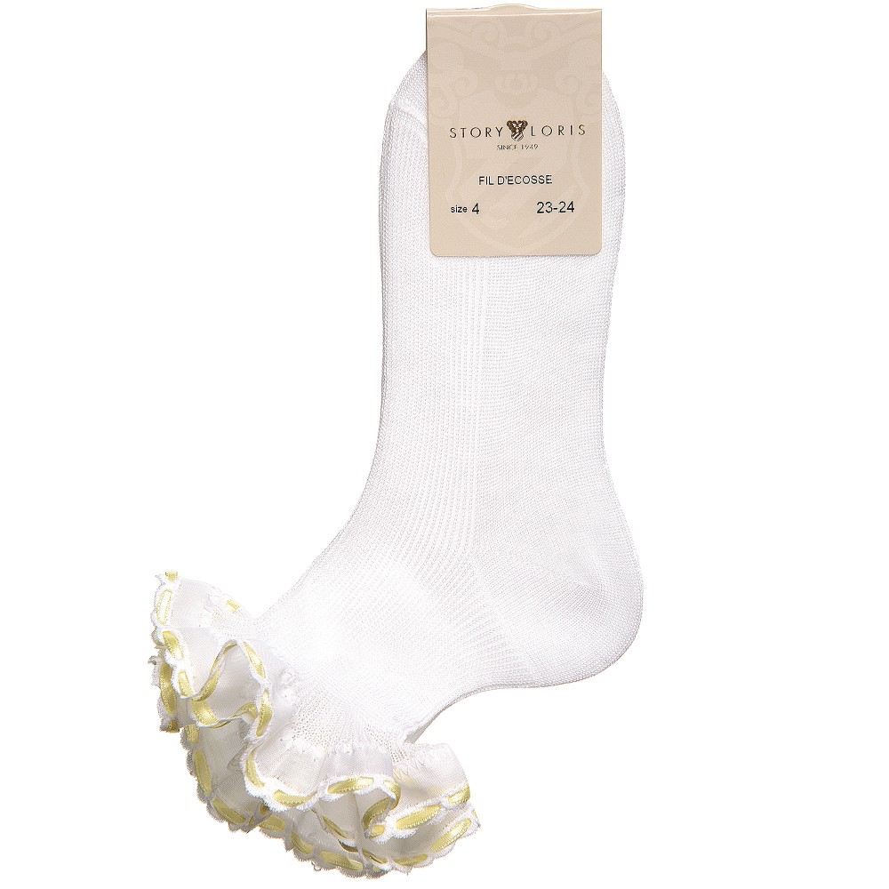 Story Loris-جوارب كشكش قطن لون أبيض وأصفر للبنات | Childrensalon Outlet