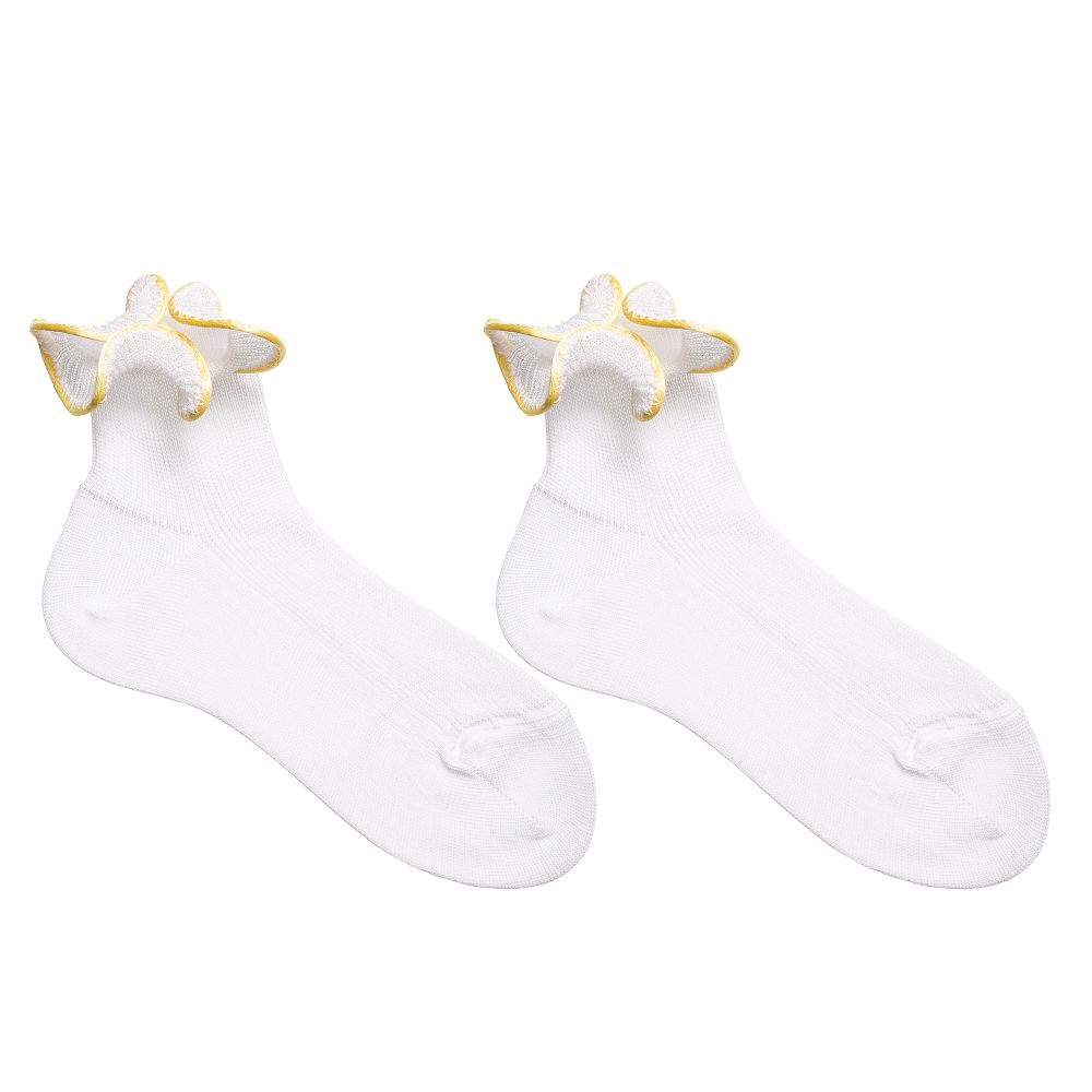 Story Loris-Girls White & Yellow Ruffle Socks | Childrensalon Outlet