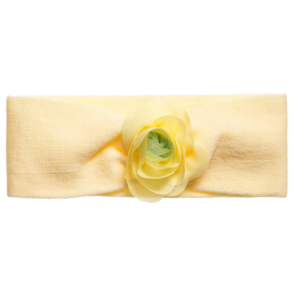 Story Loris - Girls Yellow Cotton Jersey Headband with Flower | Childrensalon