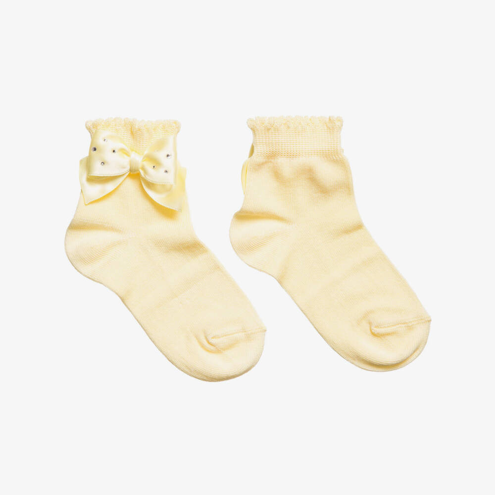 Story Loris-جوارب بفيونكة قطن لون أصفر للبنات | Childrensalon Outlet