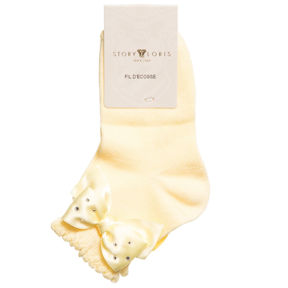Story Loris-جوارب بفيونكة قطن لون أصفر للبنات | Childrensalon Outlet