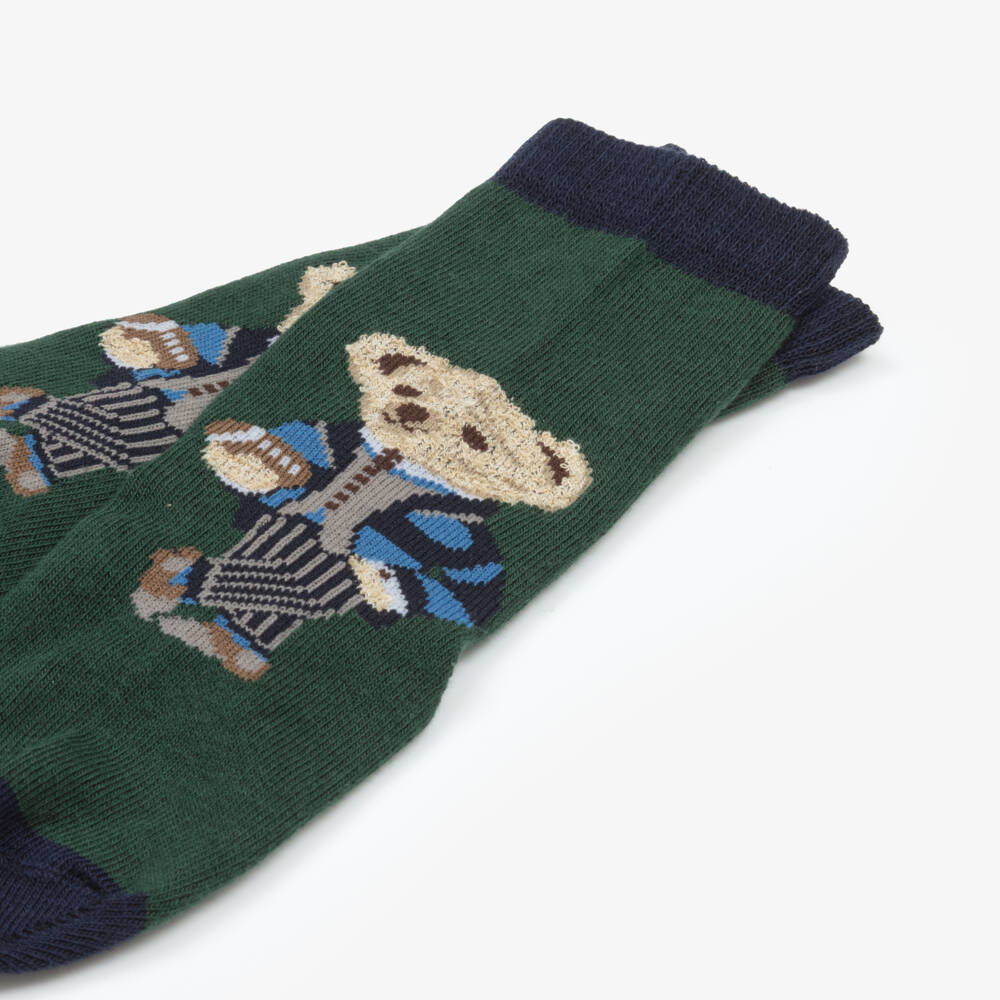 Story Loris-Green Cotton Teddy Bear Socks | Childrensalon Outlet