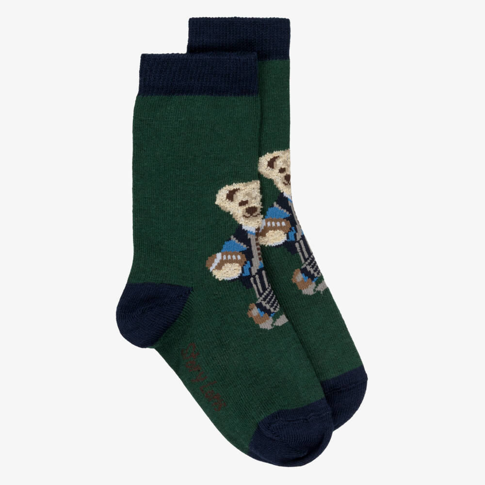 Story Loris-Green Cotton Teddy Bear Socks | Childrensalon Outlet