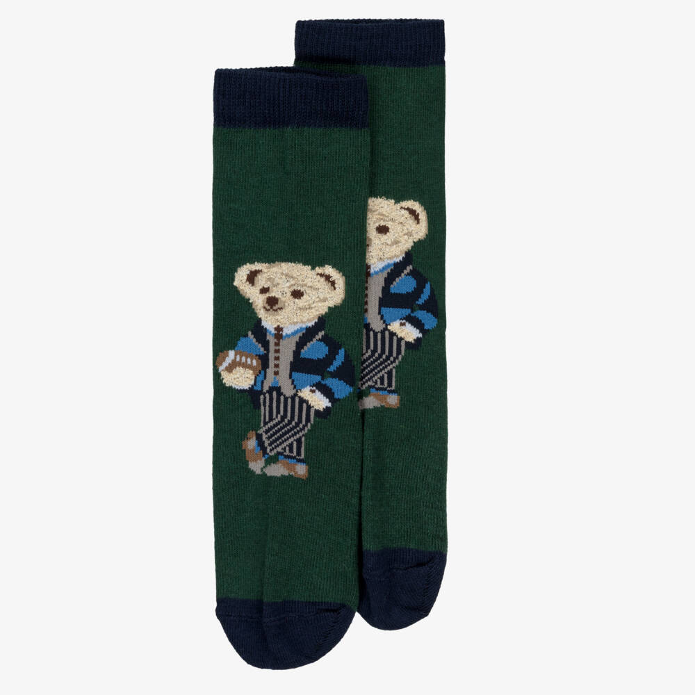 Story Loris-Green Cotton Teddy Bear Socks | Childrensalon Outlet