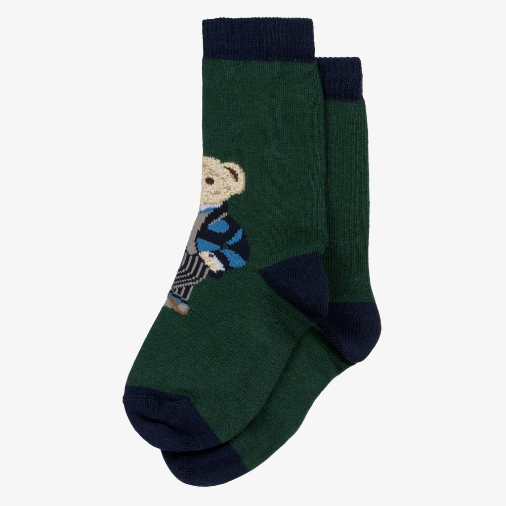 Story Loris-Green Cotton Teddy Bear Socks | Childrensalon Outlet