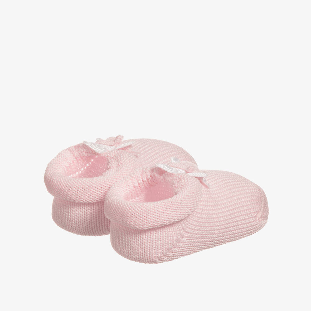 Story Loris-Pink Cotton Booties with Bear | Childrensalon Outlet