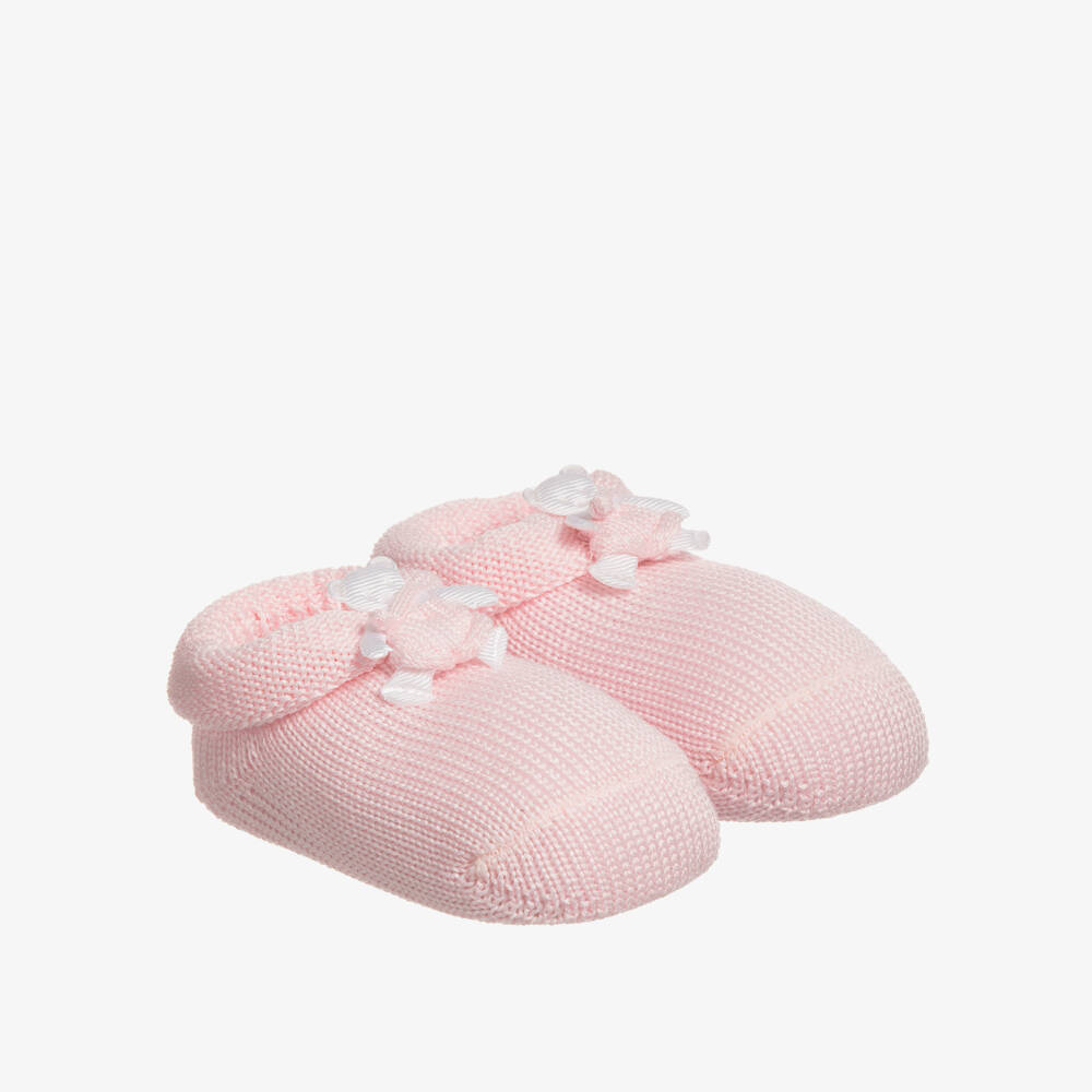 Story Loris-Pink Cotton Booties with Bear | Childrensalon Outlet