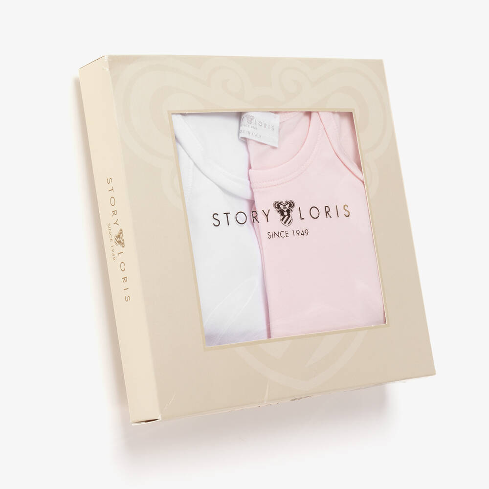 Story Loris-Pink & White Bodyvests (2 Pack) | Childrensalon Outlet