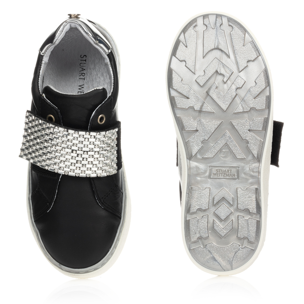 Girls black leather trainers shop