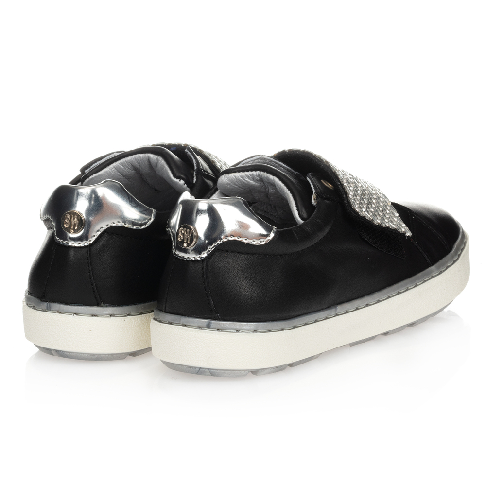 Girls black 2025 leather trainers