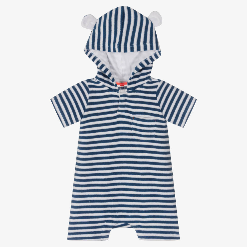 Sunuva - Baby Boys Blue Stripe Hooded Shortie | Childrensalon