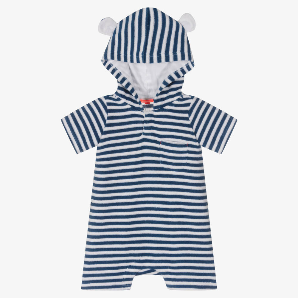 Sunuva - Barboteuse bleue rayée à capuche | Childrensalon