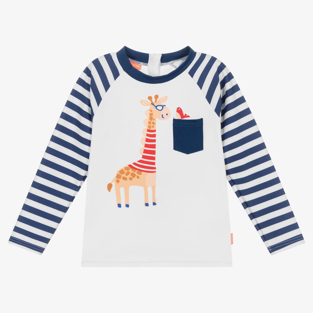 Sunuva - Baby Boys White & Blue Giraffe Swim Top | Childrensalon