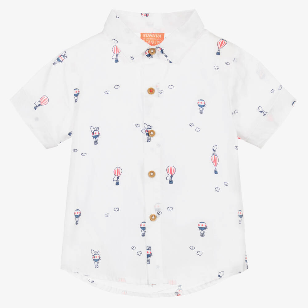 Sunuva-Baby Boys White Snoopy Print Cotton Shirt | Childrensalon Outlet