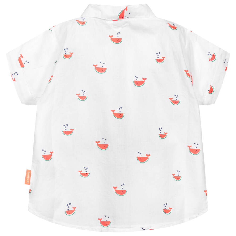 Sunuva-Baby Boys White Watermelon Shark Cotton Shirt | Childrensalon Outlet