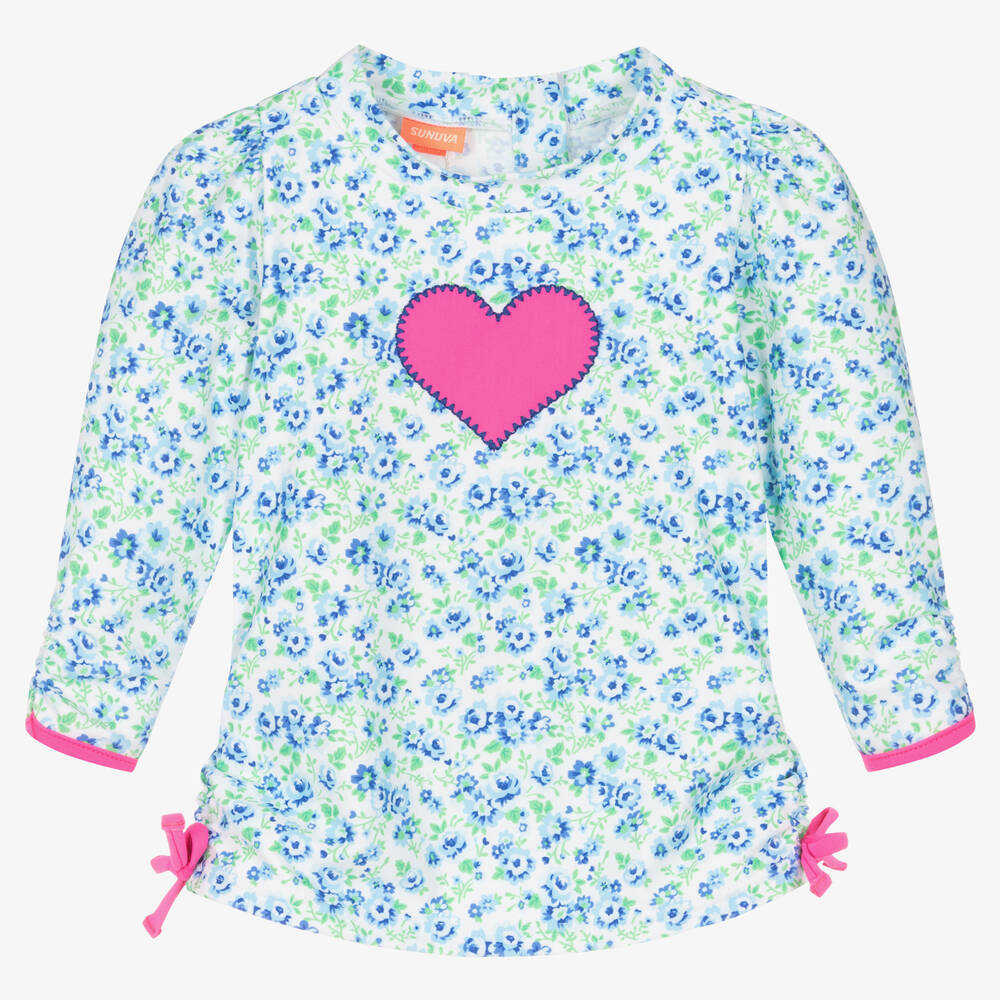 Sunuva - Baby Girls Blue Floral Heart Swim Top | Childrensalon