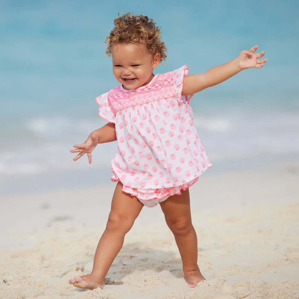 Sunuva Baby Girls White Pink Beach Dress Childrensalon Outlet