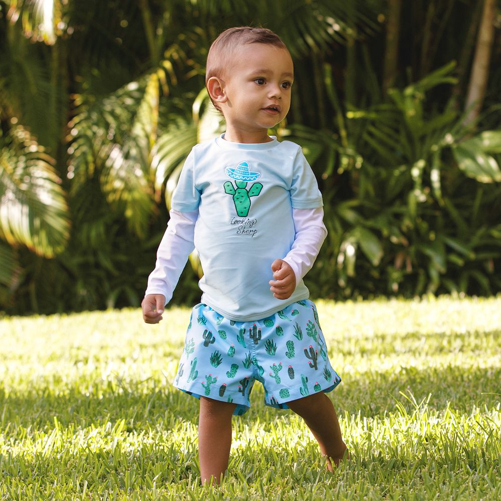 Sunuva Boys Blue Cactus Swim Shorts Childrensalon Outlet