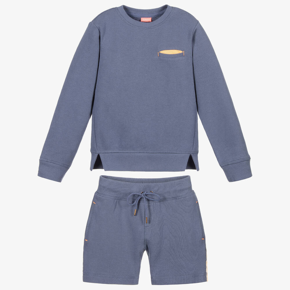 Sunuva-Boys Blue Cotton Shorts Set | Childrensalon Outlet