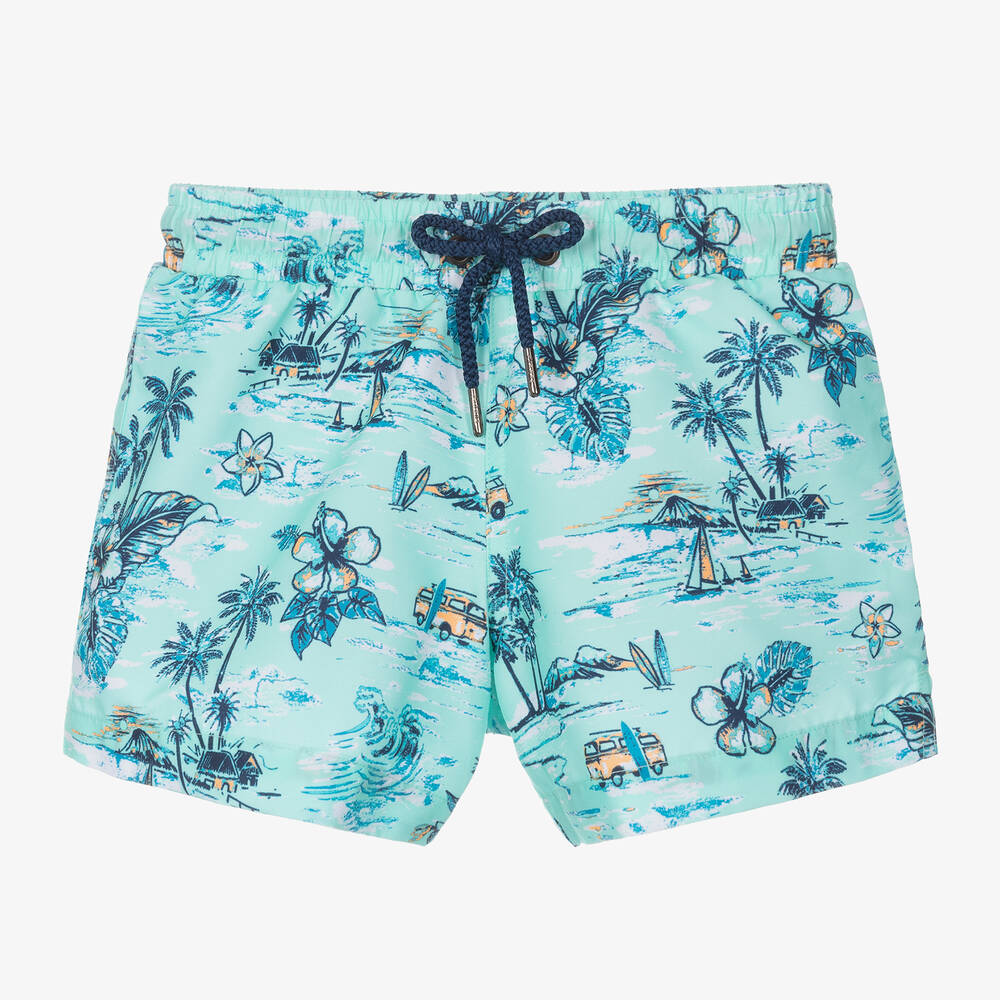 Sunuva-Boys Blue Tropical-Print Swim Shorts | Childrensalon Outlet