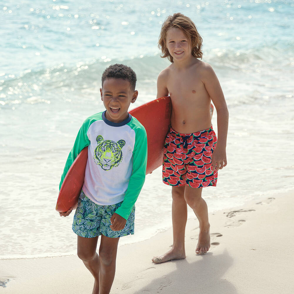 Sunuva-Boys Green Jungle Swim Shorts | Childrensalon Outlet