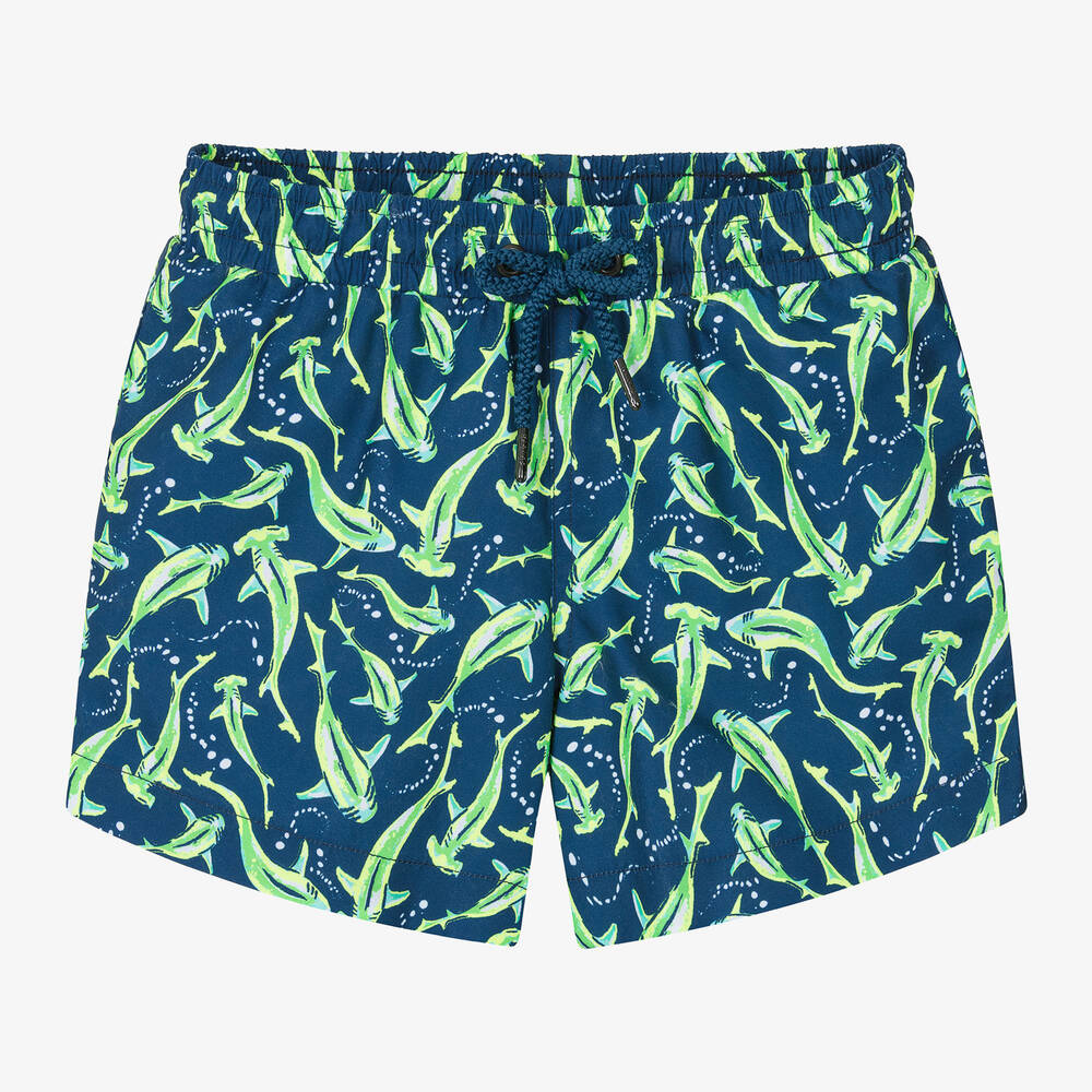 Boys Navy Blue Shark Swim Shorts