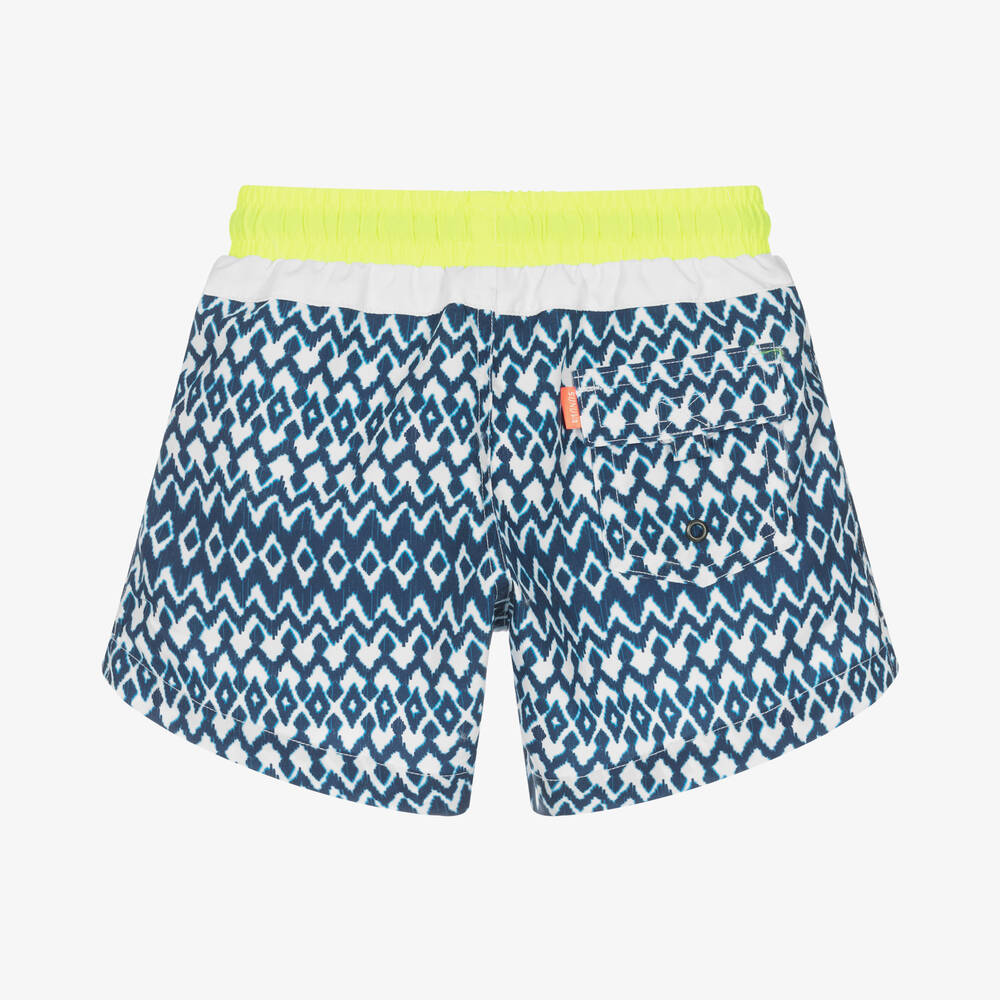 Sunuva-Boys White & Blue Ikat Print Swim Shorts | Childrensalon Outlet