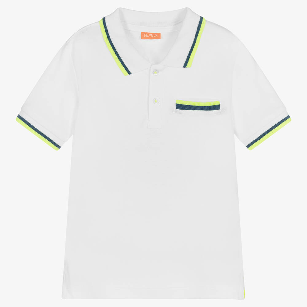 Sunuva - Boys White Cotton Piqué Polo Shirt  | Childrensalon