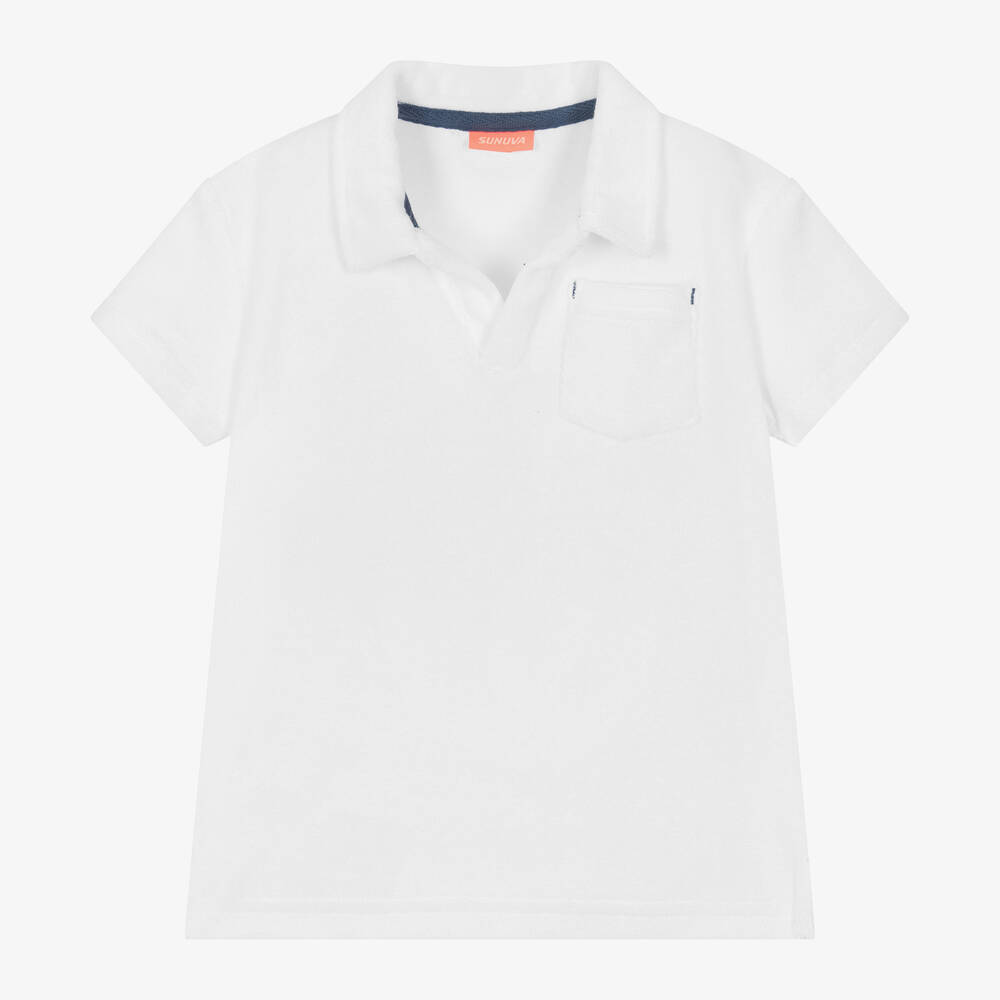 Sunuva-Boys White Cotton Towelling Polo Shirt | Childrensalon Outlet