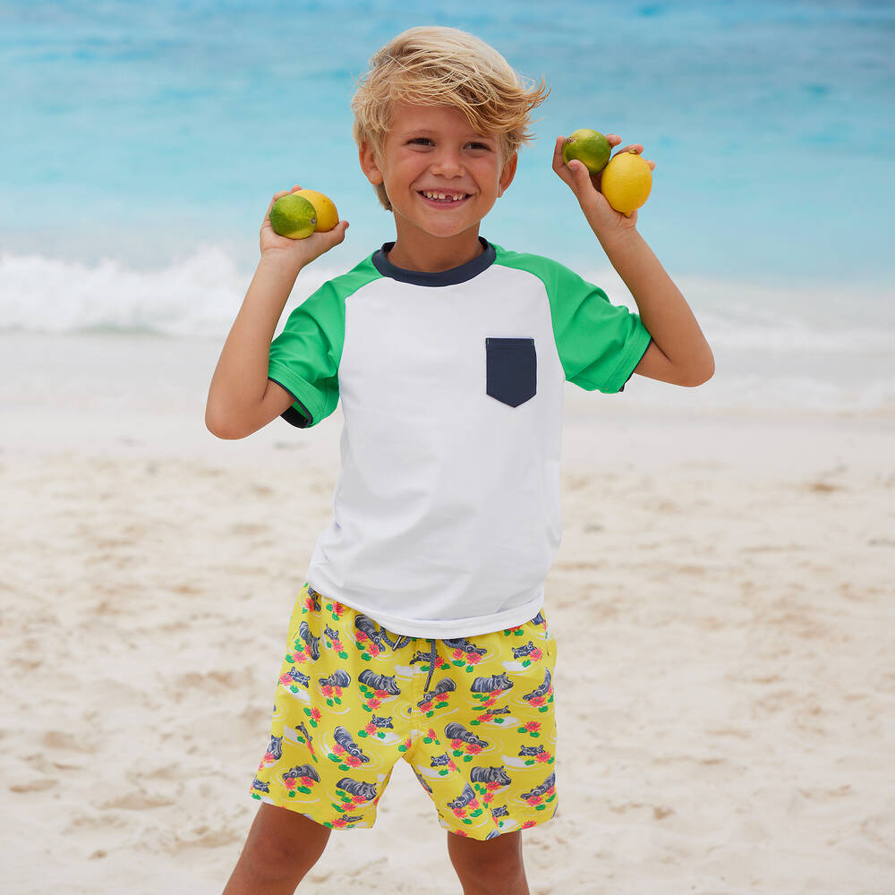 Sunuva-Boys White & Green Swim Top | Childrensalon Outlet