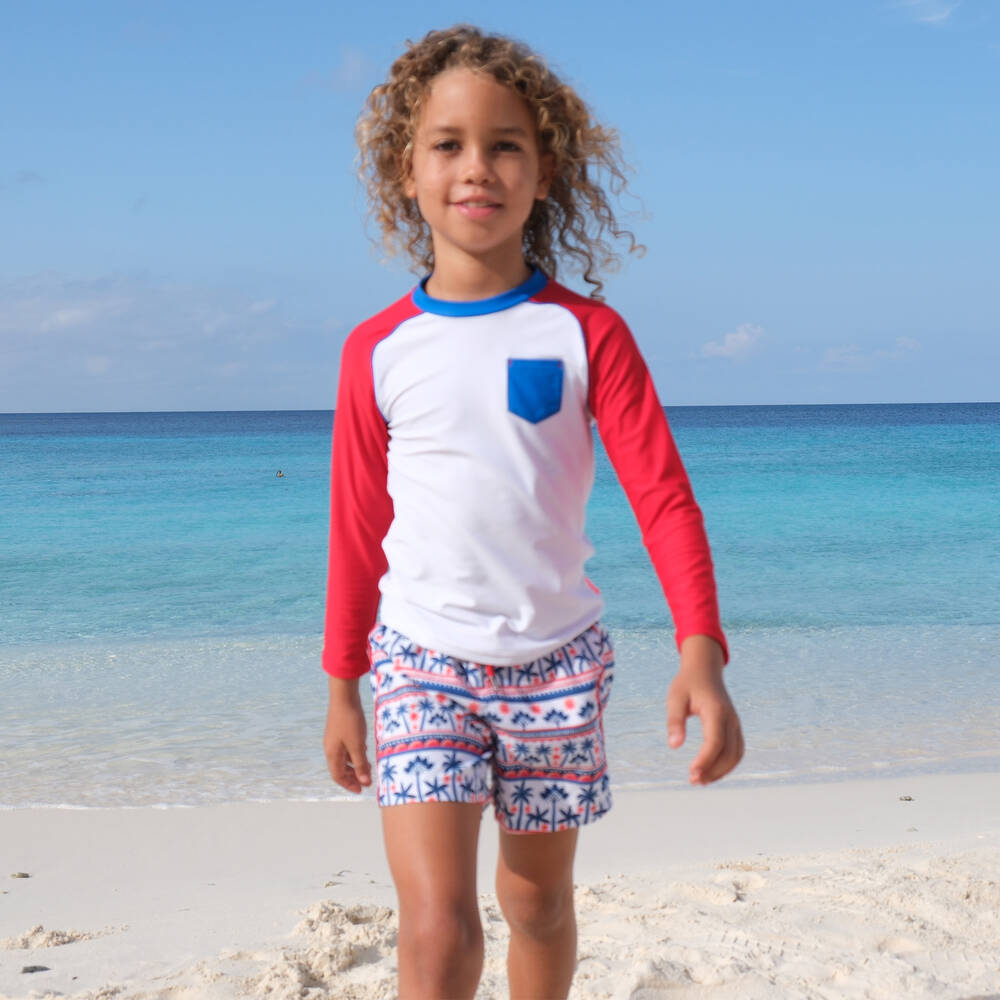 Sunuva-Boys White Palm Tree Swim Shorts | Childrensalon Outlet