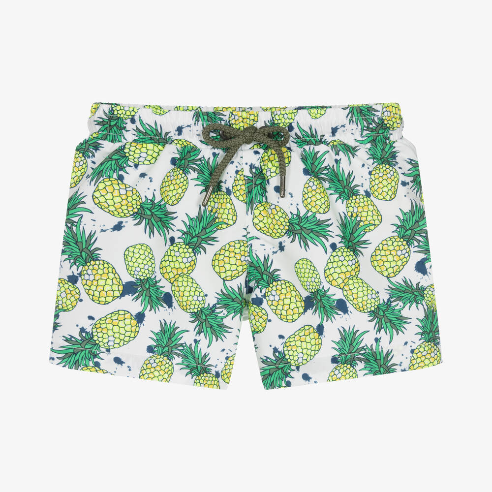 Boys White Pineapple Swim Shorts