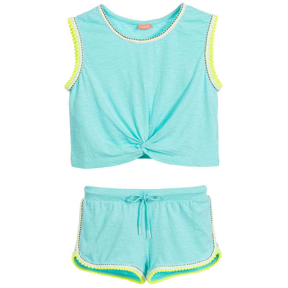 Sunuva - Girls Aqua Blue Shorts Set | Childrensalon