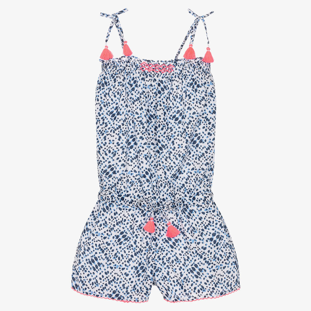 Sunuva - Girls Blue Animal Print Cotton Playsuit  | Childrensalon