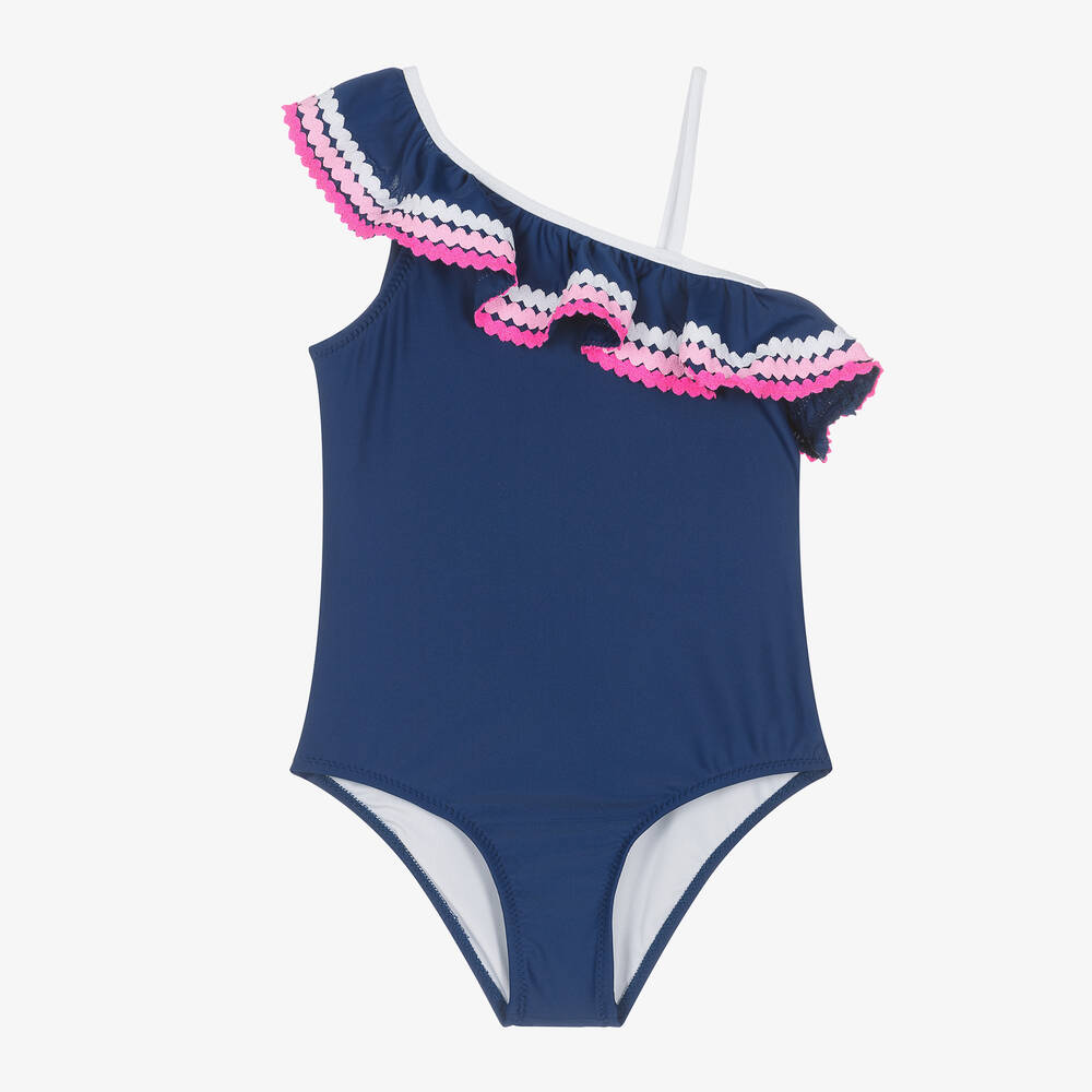 Sunuva-Girls Blue Asymmetric Ruffle Swimsuit | Childrensalon Outlet