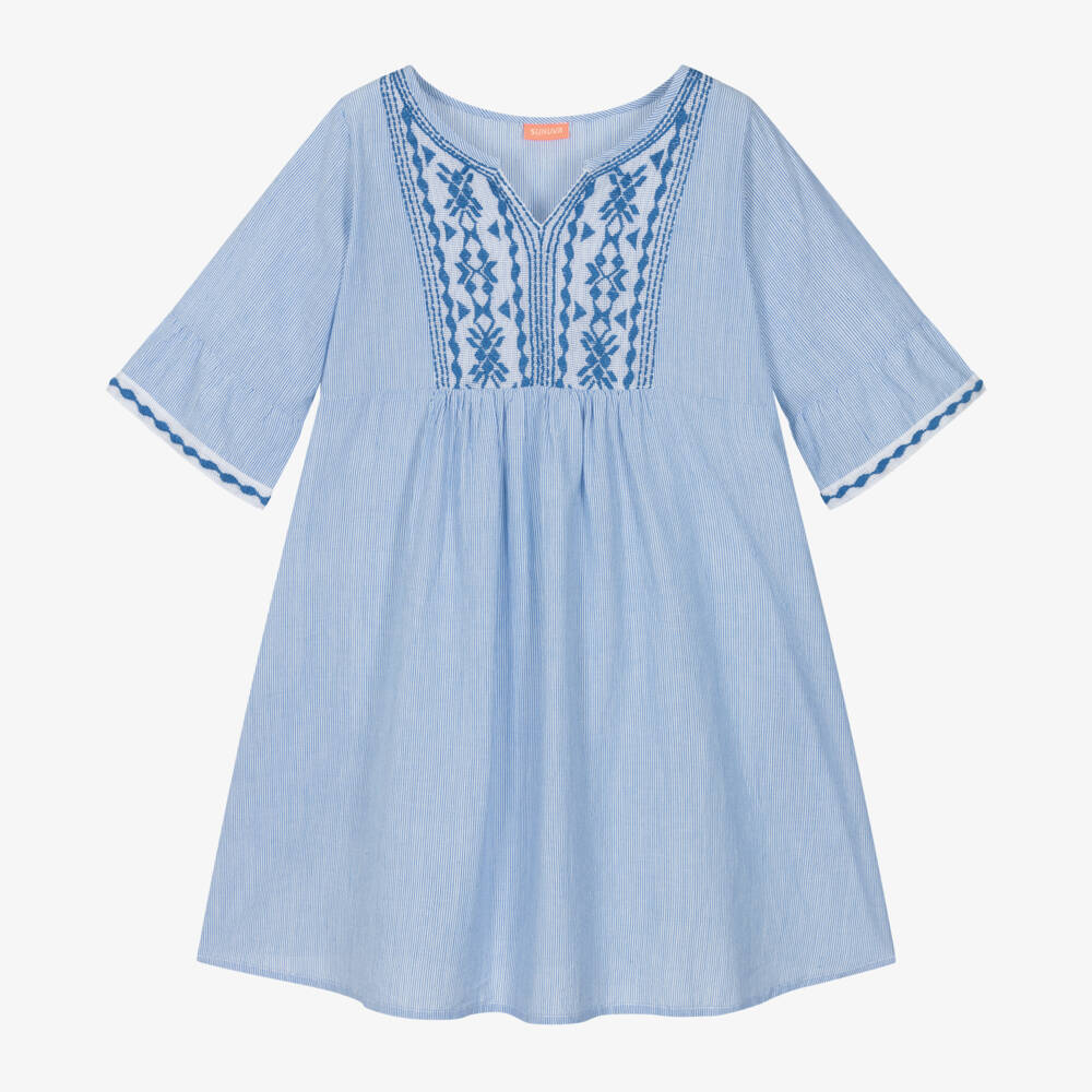Sunuva-Girls Blue Cotton Pinstripe Dress | Childrensalon Outlet