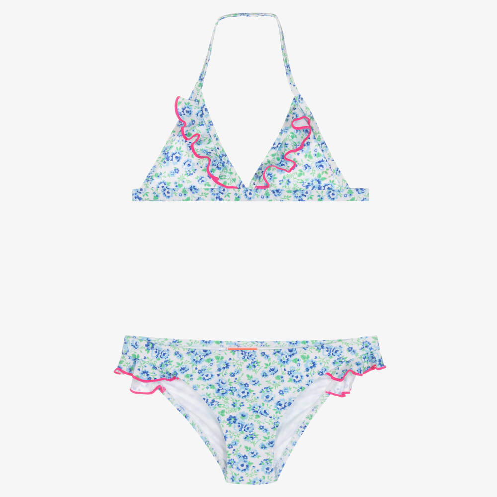 Sunuva - Girls Blue Floral Heart Bikini  | Childrensalon