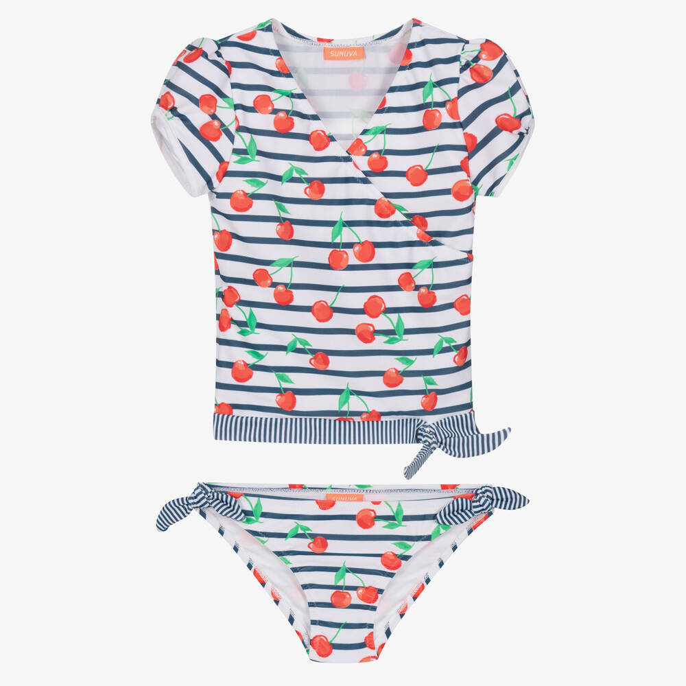 Sunuva - Girls Blue Striped Cherry Tankini (UPF 50+) | Childrensalon