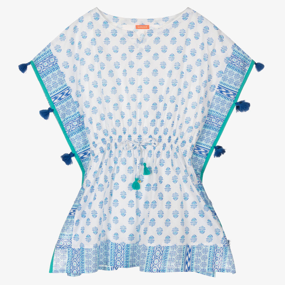 Sunuva - Girls Blue & White Cotton Beach Dress | Childrensalon