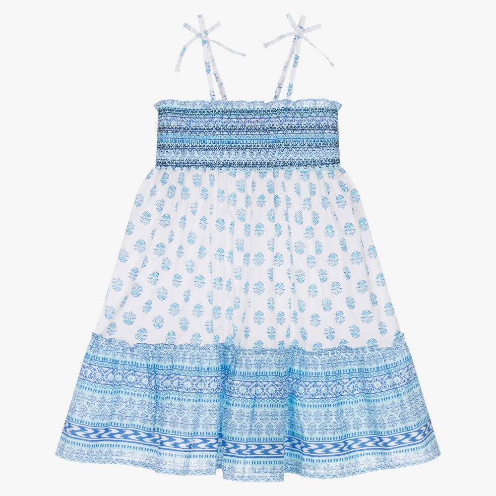 Sunuva - Robe bleue et blanche en coton | Childrensalon