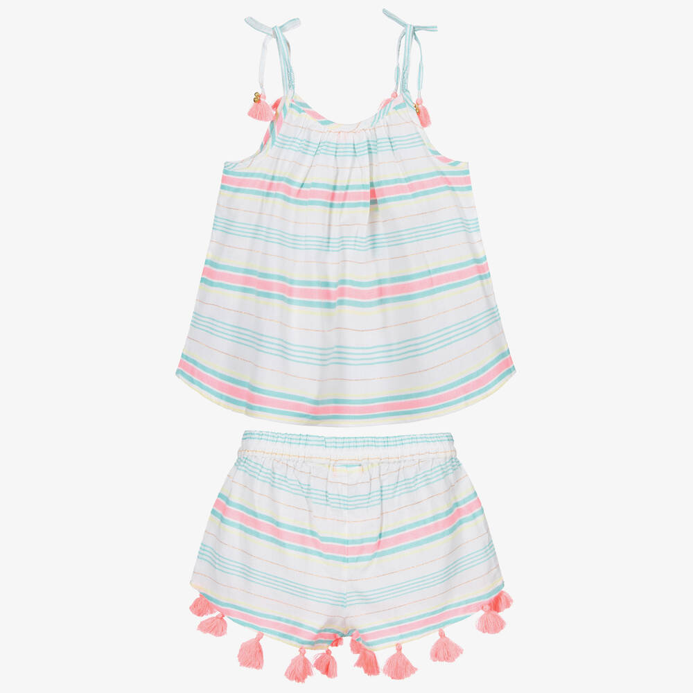 Sunuva-طقم شورت وتوب قطن لون عاجي للبنات | Childrensalon Outlet