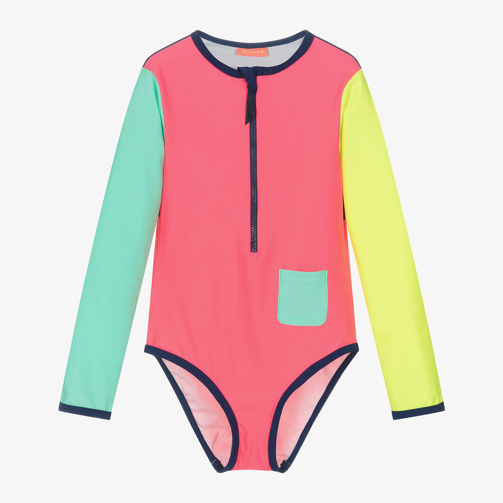 Sunuva-Girls Neon Pink Colourblock Swimsuit | Childrensalon Outlet
