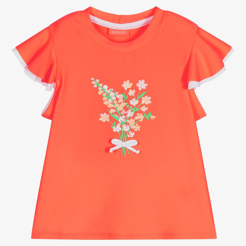Sunuva - T-shirt rose fluo fleurs Fille | Childrensalon