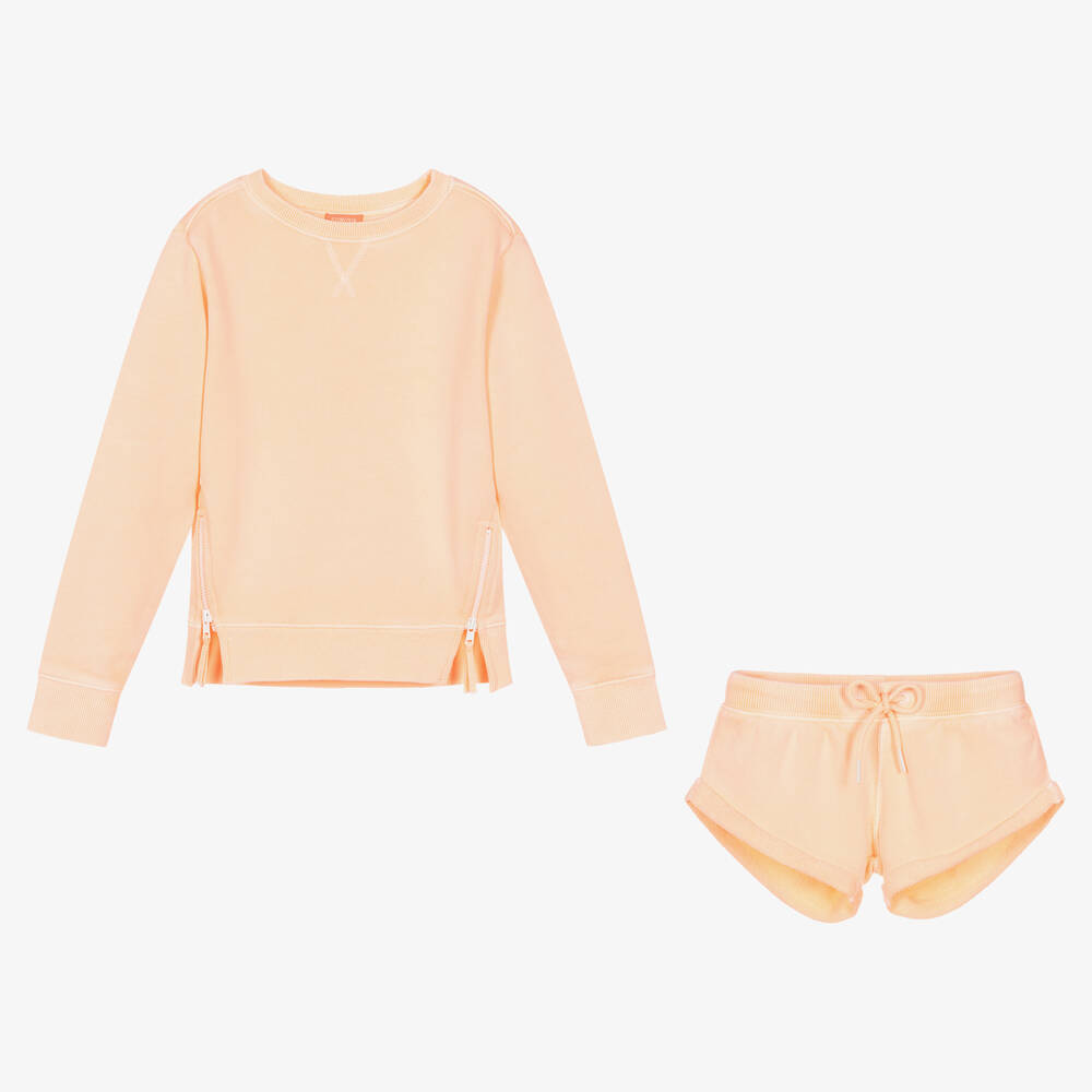Sunuva-Girls Orange Cotton Shorts Set  | Childrensalon Outlet