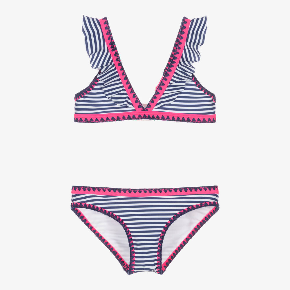 Sunuva - Girls Pink & Blue Striped Bikini | Childrensalon