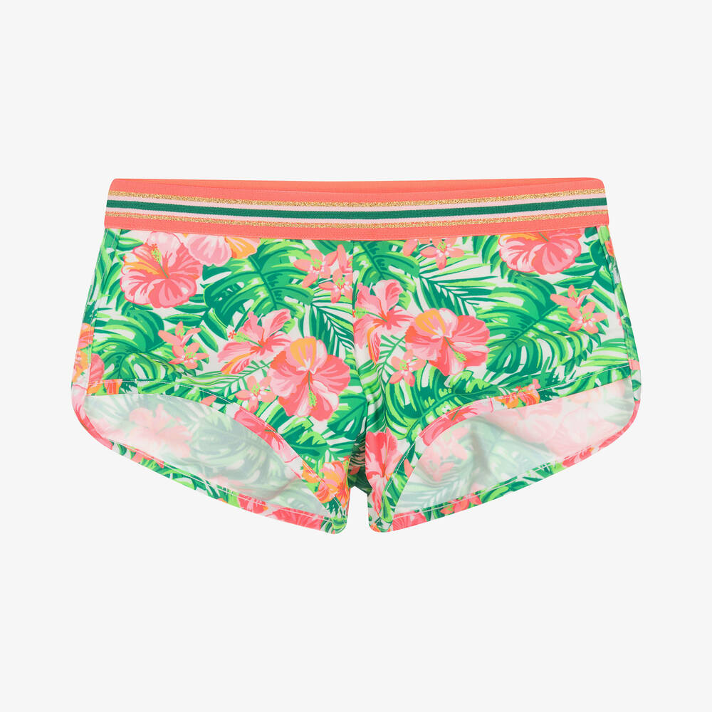 Sunuva - Girls Pink & Green Floral Swim Shorts | Childrensalon