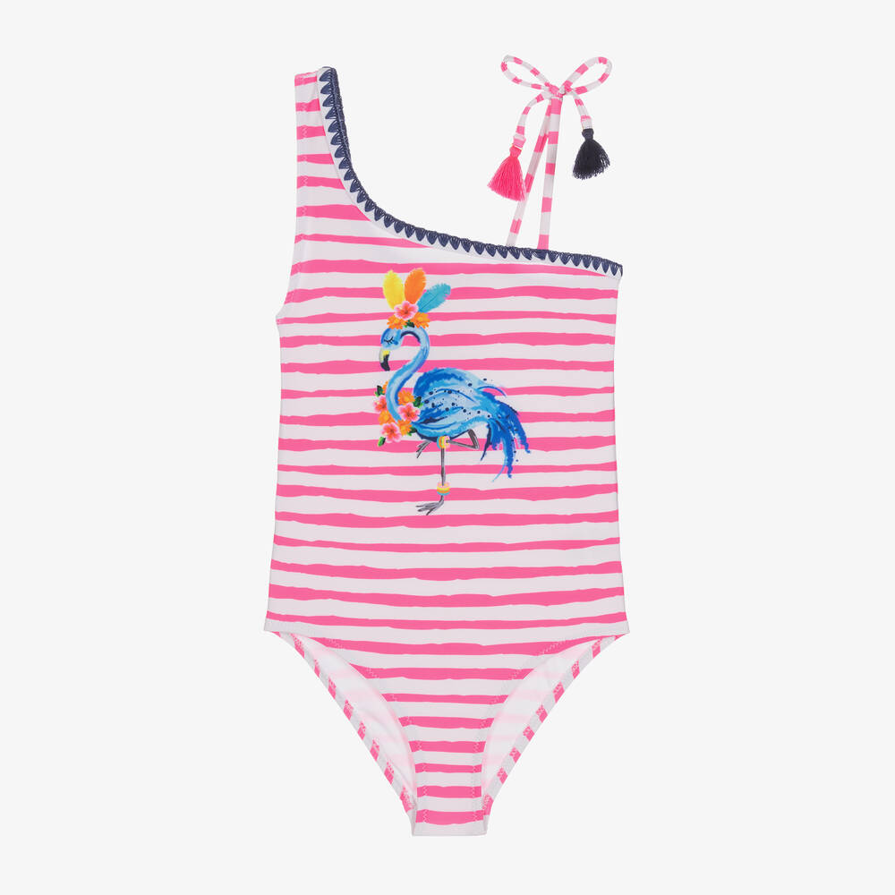 Sunuva - Girls Pink Stripe Flamingo Swimsuit | Childrensalon