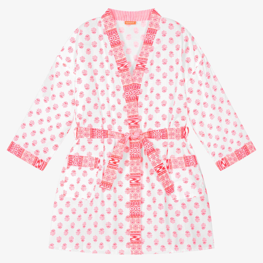 Sunuva - Girls Pink & White Cotton Robe | Childrensalon