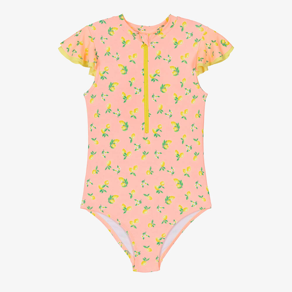 Sunuva - Girls Pink & Yellow Lemon Swimsuit | Childrensalon
