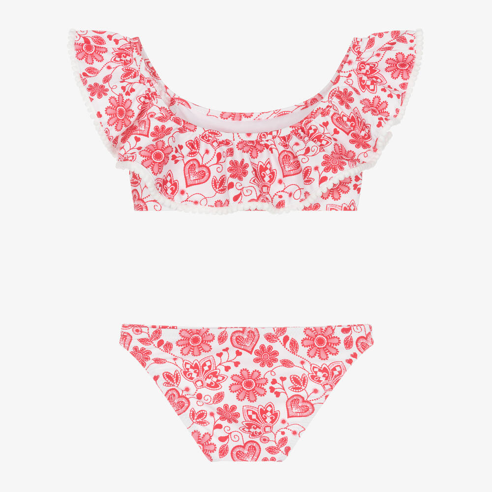 Sunuva-مايو بيكيني لون أحمر بطبعة ورود للبنات | Childrensalon Outlet
